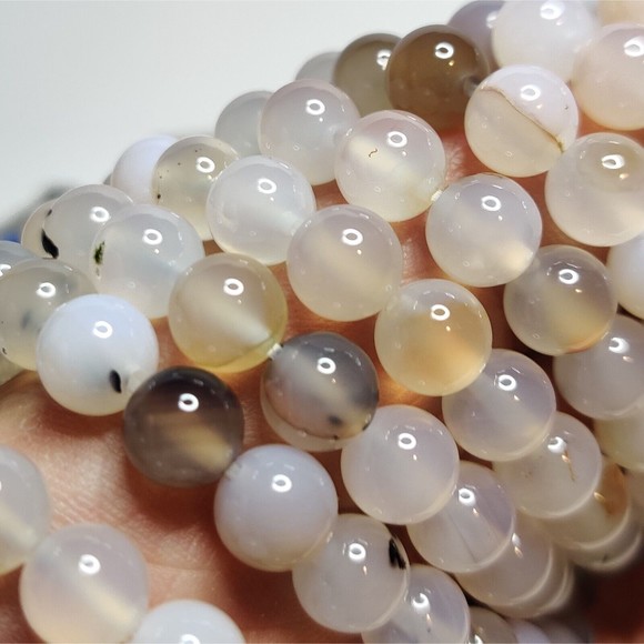 White Agate Stretch Bracelet 8mm round natural stone includes felt pouch-B815 - Picture 10 of 12